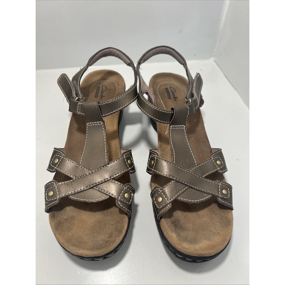 Clarks Collection Hayla Flute Pewter Leather Women's Slingback Sandals Size 9.5
